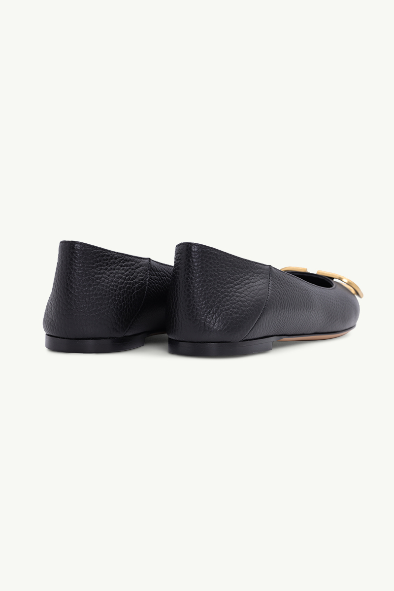 VALENTINO VLogo Slip On Ballerina in Black Grained Leather GHW 2