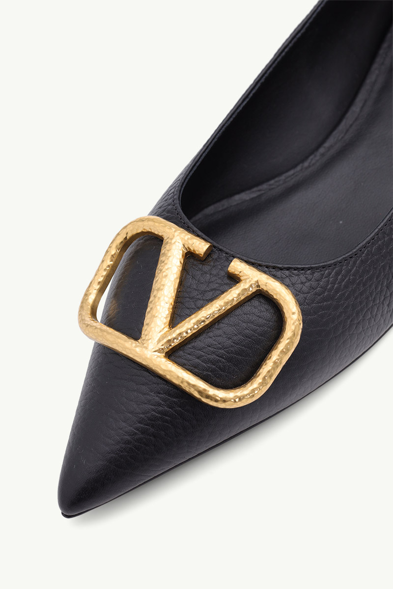 VALENTINO VLogo Slip On Ballerina in Black Grained Leather GHW 4