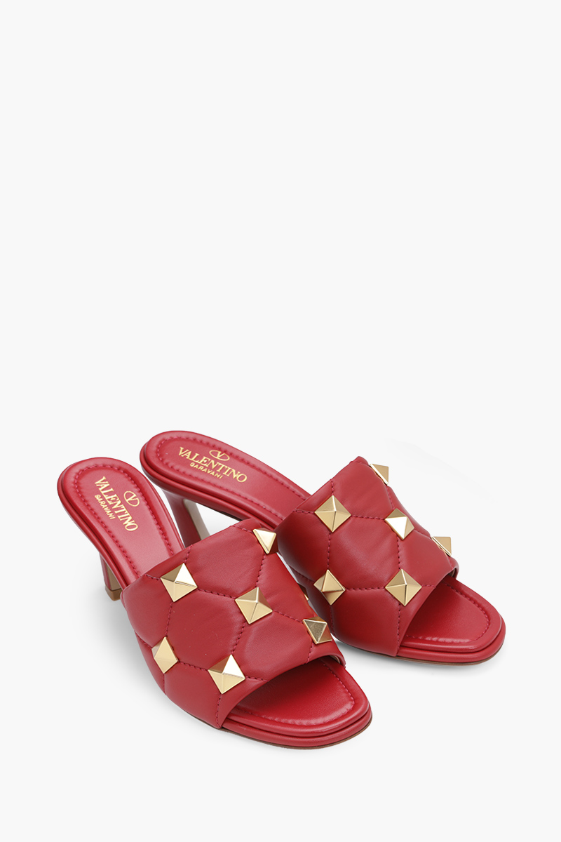 VALENTINO Roman Stud Slide Sandal 65mm in Red Quilted Nappa 1