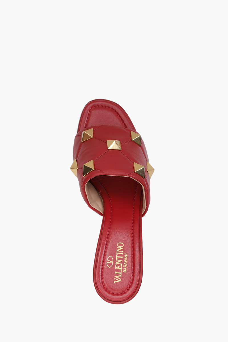 VALENTINO Roman Stud Slide Sandal 65mm in Red Quilted Nappa 3