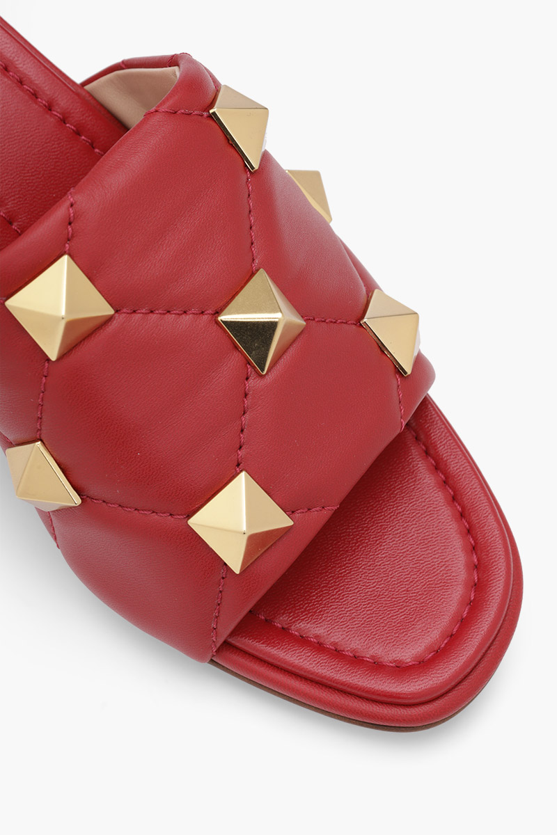 VALENTINO Roman Stud Slide Sandal 65mm in Red Quilted Nappa 4