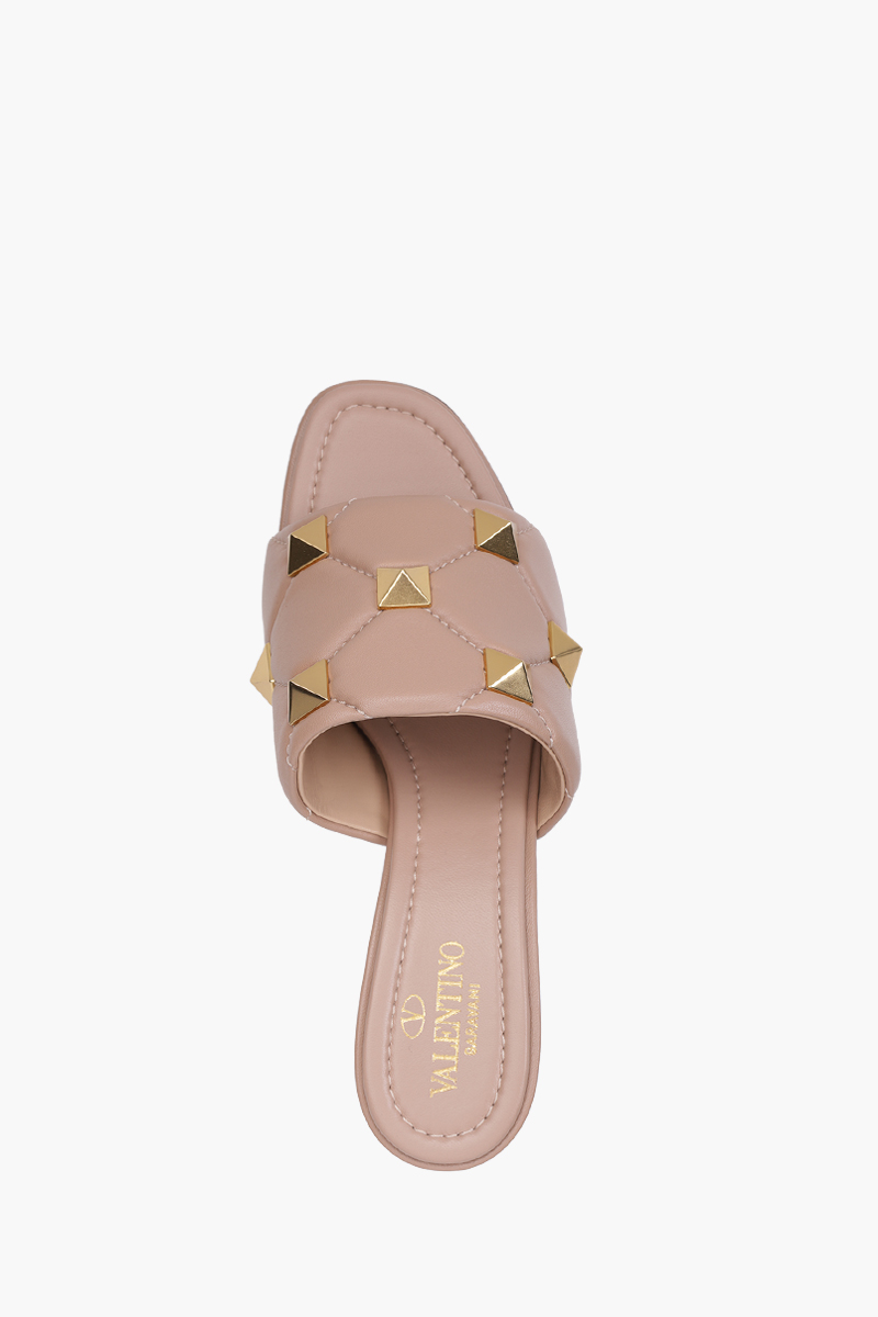 VALENTINO Roman Stud Slide Sandal 65mm in Rose Canelle Quilted Nappa 3