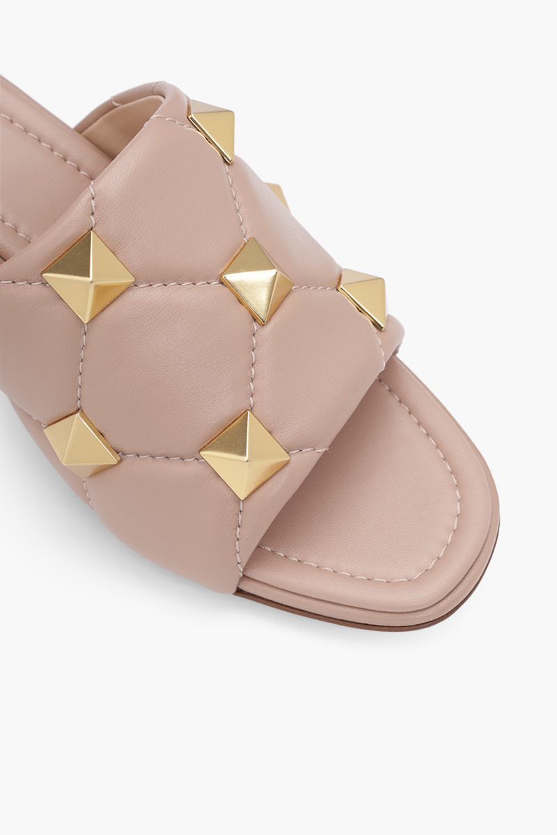 VALENTINO Roman Stud Slide Sandal 65mm in Rose Canelle Quilted Nappa 4