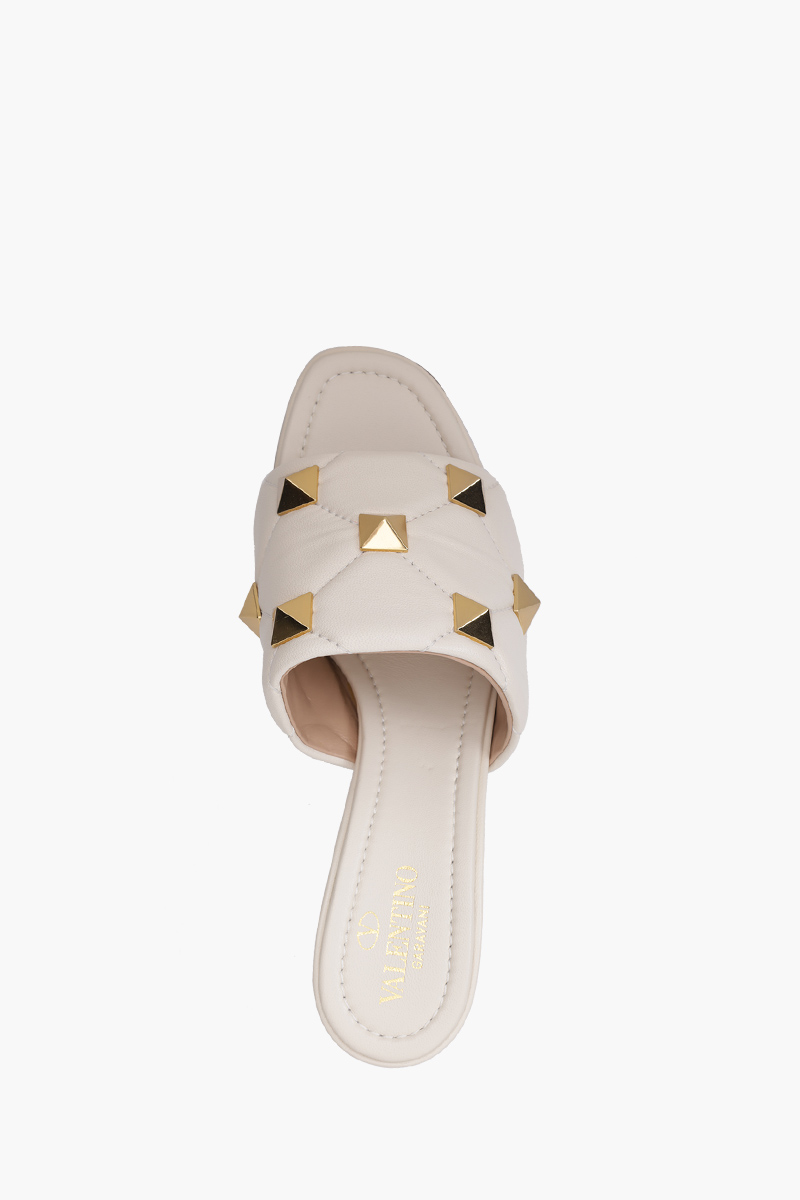 VALENTINO Roman Stud Slide Sandal 65mm in Light Ivory Quilted Nappa 3