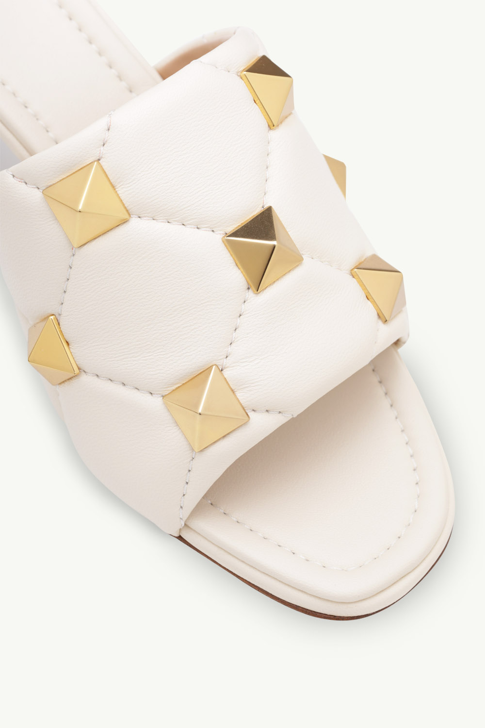 VALENTINO Roman Stud Slide Sandal 65mm in Light Ivory Quilted Nappa 4