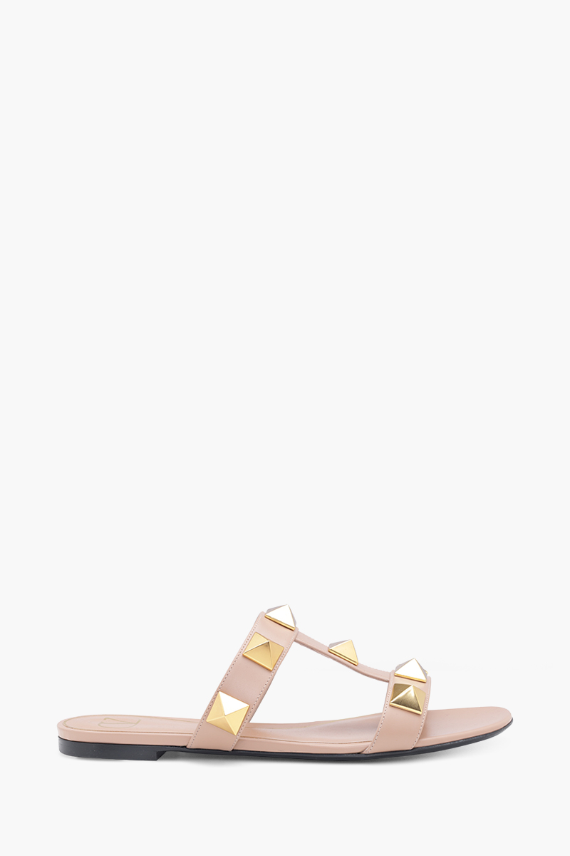 VALENTINO Roman Stud Flat Slides Sandals in Rose Cannelle 0