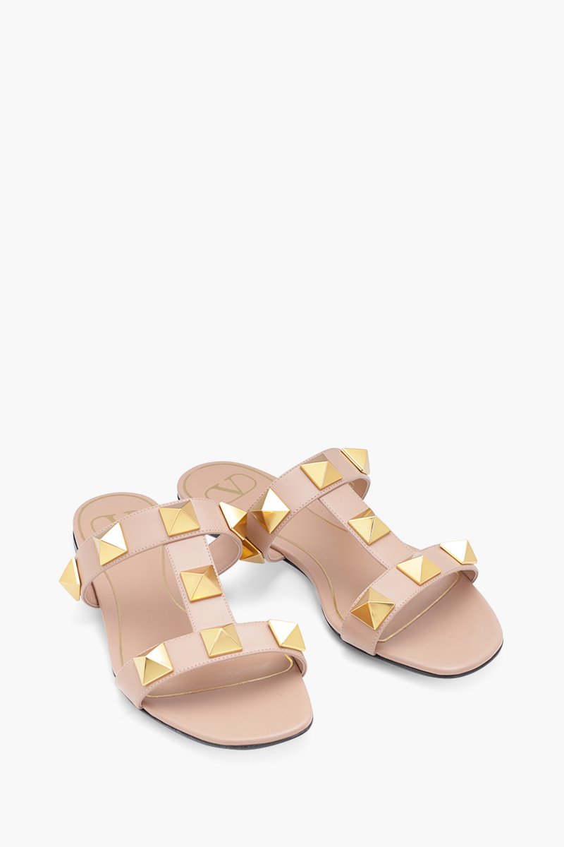 VALENTINO Roman Stud Flat Slides Sandals in Rose Cannelle 1