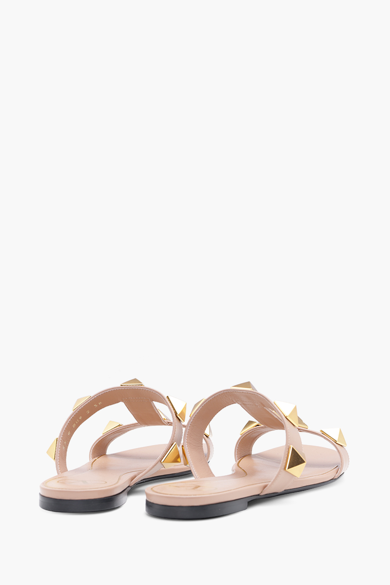 VALENTINO Roman Stud Flat Slides Sandals in Rose Cannelle 2