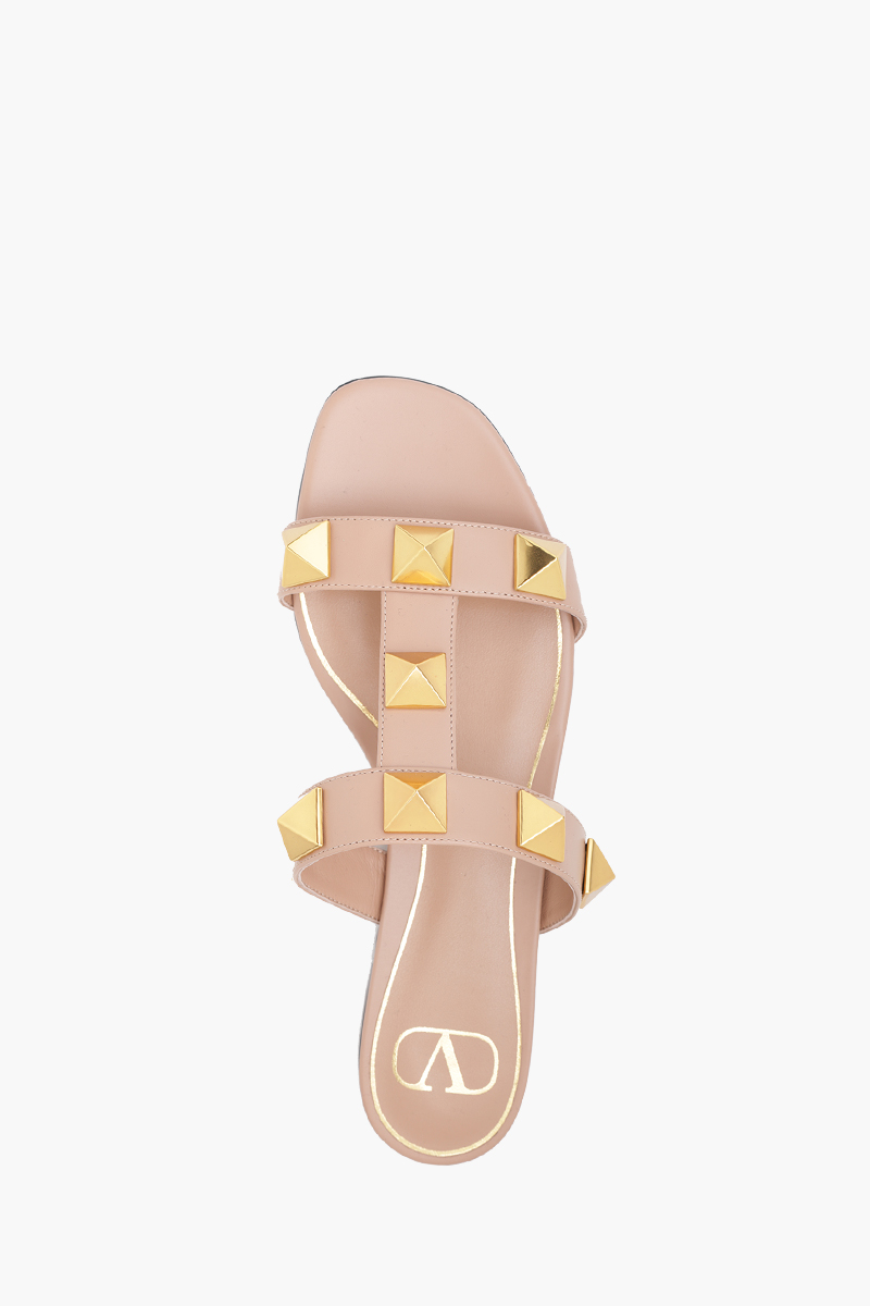 VALENTINO Roman Stud Flat Slides Sandals in Rose Cannelle 3