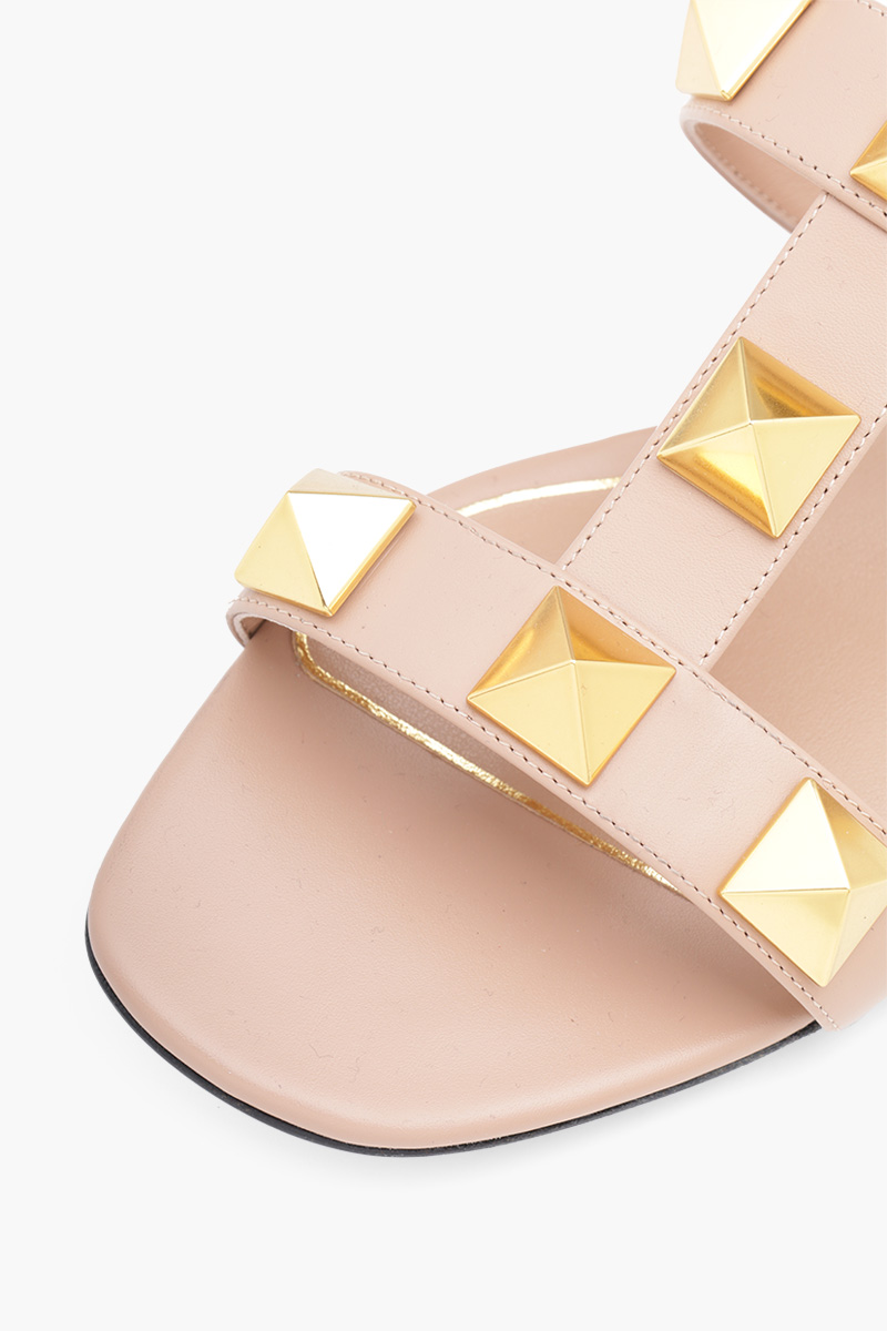 VALENTINO Roman Stud Flat Slides Sandals in Rose Cannelle 4