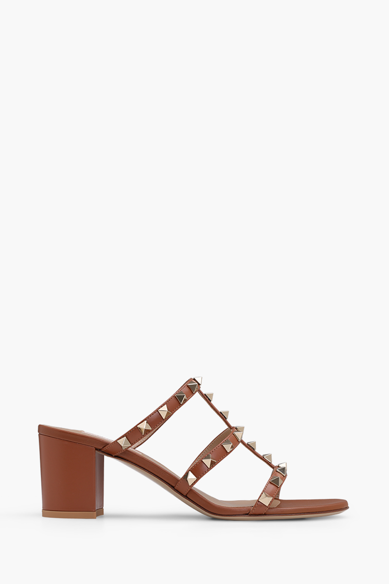 VALENTINO Rockstud 6cm Chunky Sandals in Saddle Brown 0