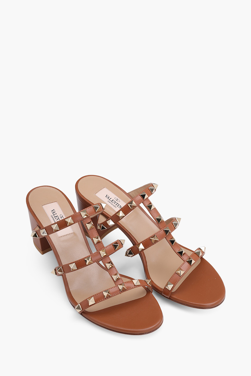 VALENTINO Rockstud 6cm Chunky Sandals in Saddle Brown 1