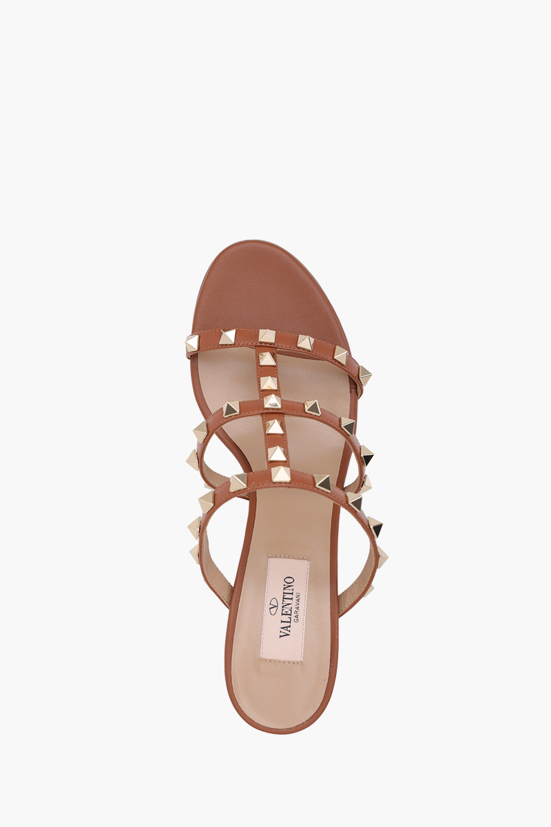 VALENTINO Rockstud 6cm Chunky Sandals in Saddle Brown 3