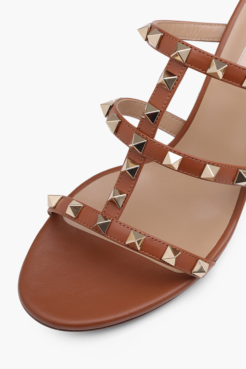 VALENTINO Rockstud 6cm Chunky Sandals in Saddle Brown 4