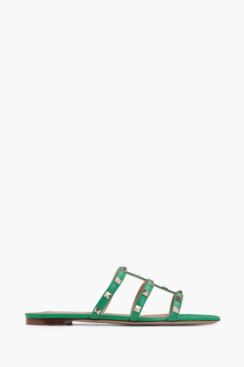 VALENTINO Rockstud Strappy Slides in Green 0