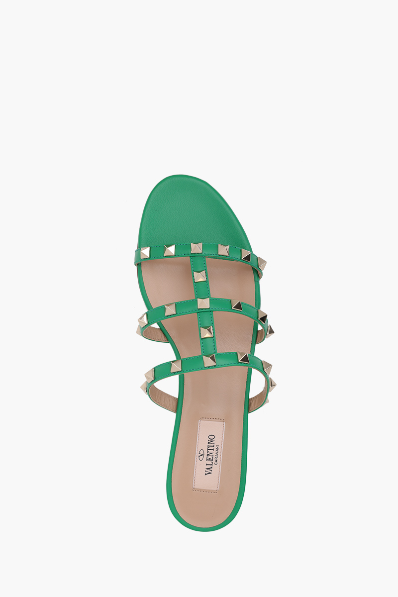 VALENTINO Rockstud Strappy Slides in Green 3