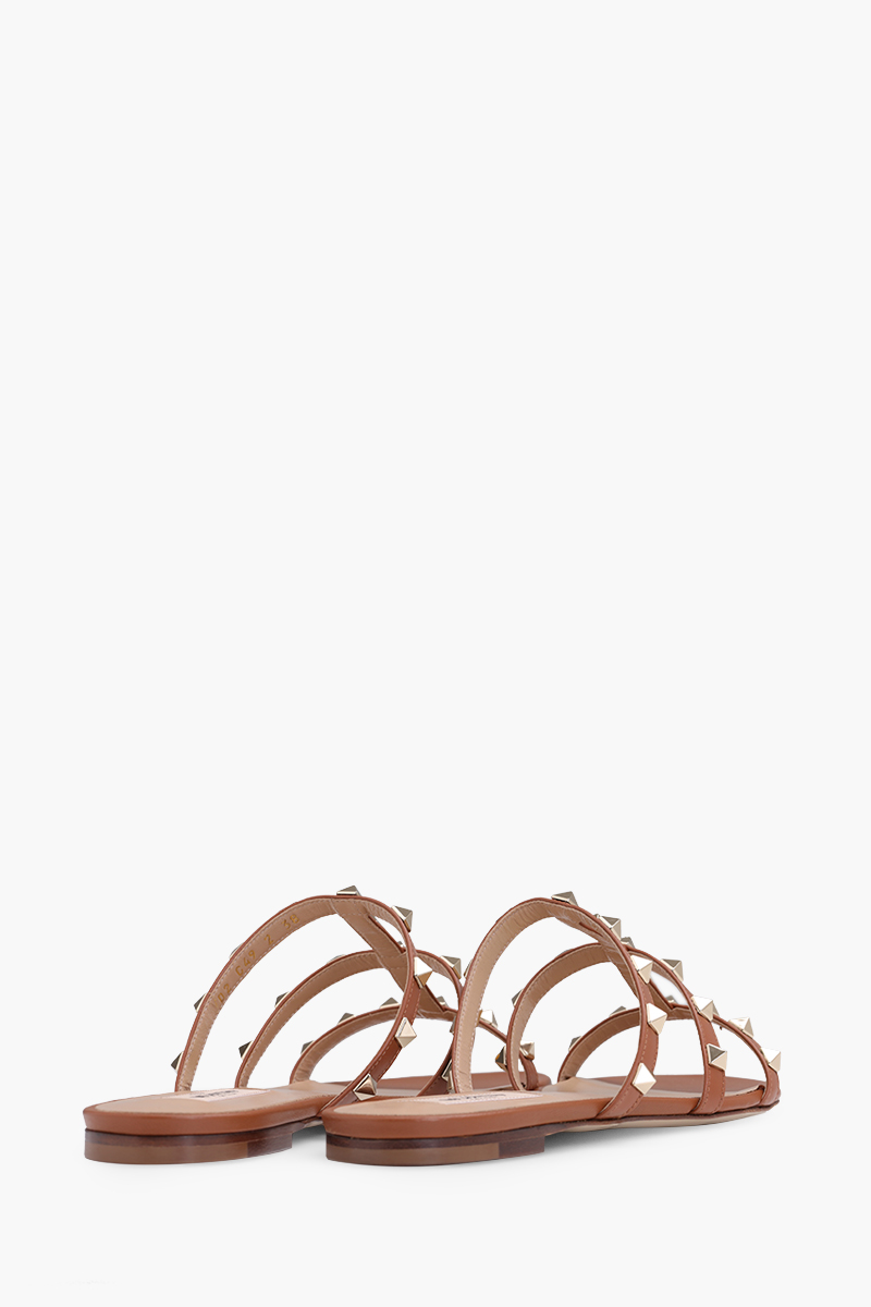 VALENTINO Rockstud Strappy Slides in Saddle Brown 2