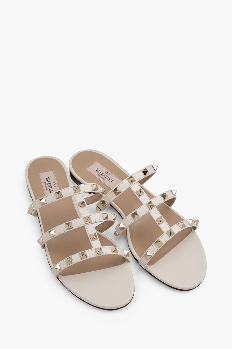 VALENTINO Rockstud Strappy Slides in Light Ivory 1