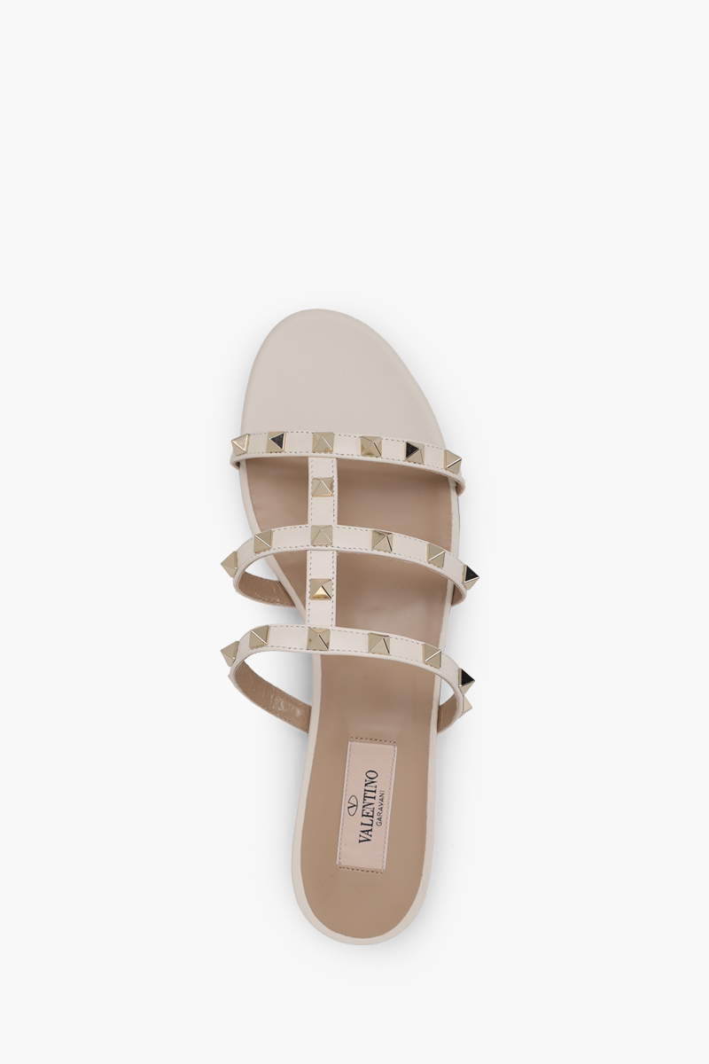 VALENTINO Rockstud Strappy Slides in Light Ivory 3