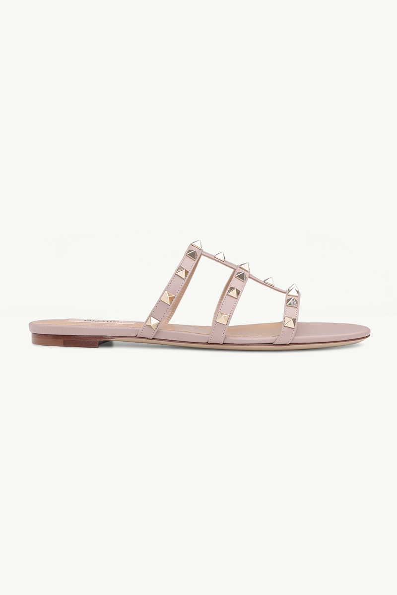 VALENTINO Rockstud Strappy Slides in Nude Poudre 0