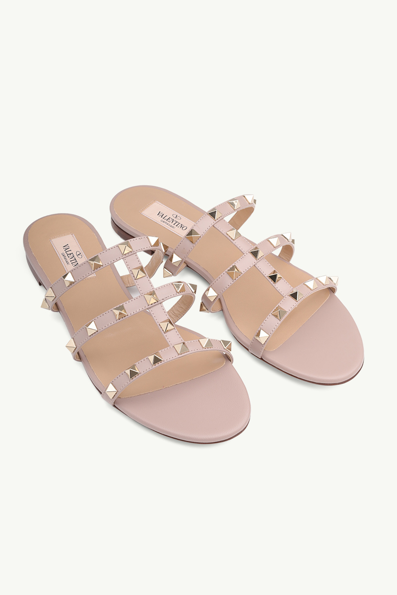 VALENTINO Rockstud Strappy Slides in Nude Poudre 1
