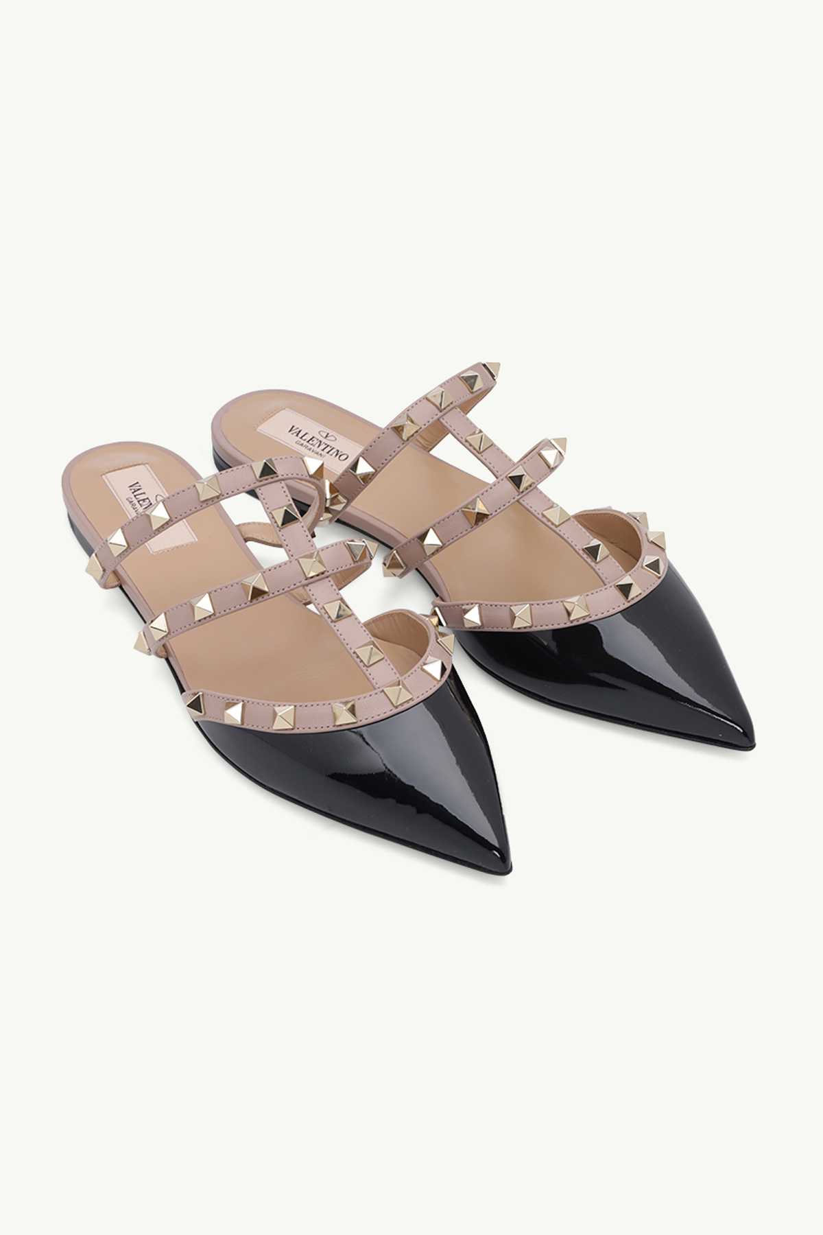 VALENTINO Rockstud Slippers in Black Patent 1