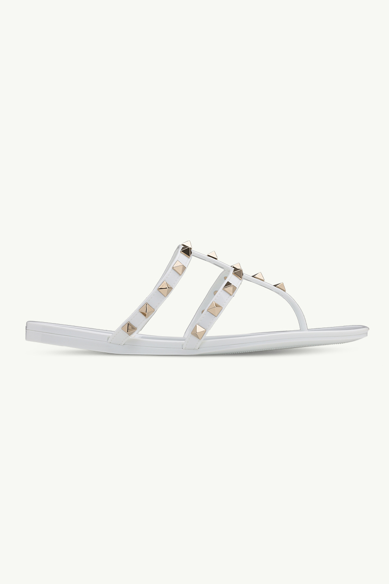 VALENTINO Rockstud Flat Rubber Sandals in White 0