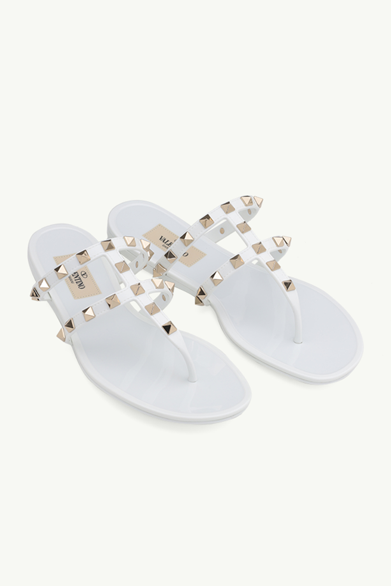 VALENTINO Rockstud Flat Rubber Sandals in White 1