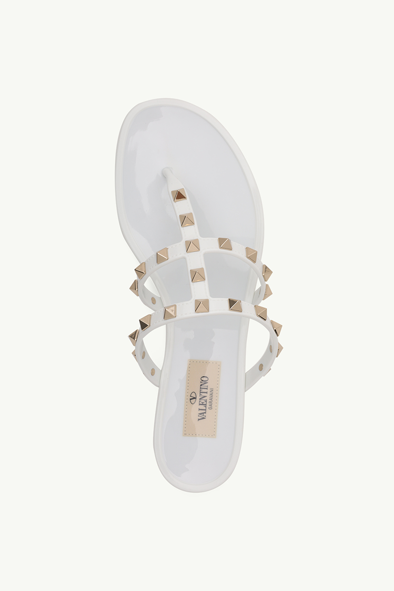 VALENTINO Rockstud Flat Rubber Sandals in White 3