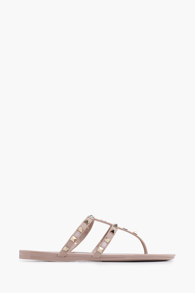 VALENTINO Rockstud Flat Rubber Sandals in Nude Poudre 0