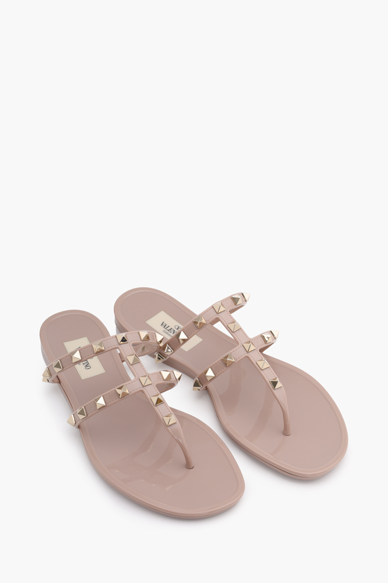 VALENTINO Rockstud Flat Rubber Sandals in Nude Poudre 1