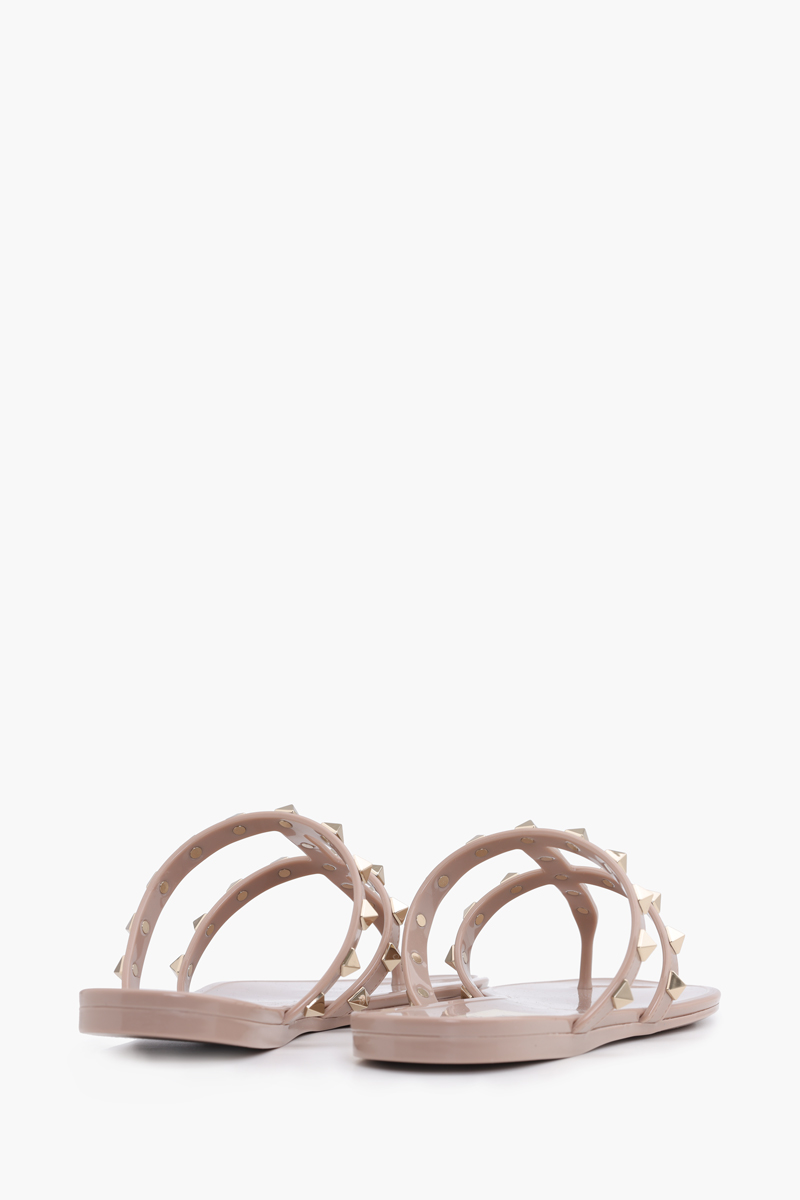 VALENTINO Rockstud Flat Rubber Sandals in Nude Poudre 2