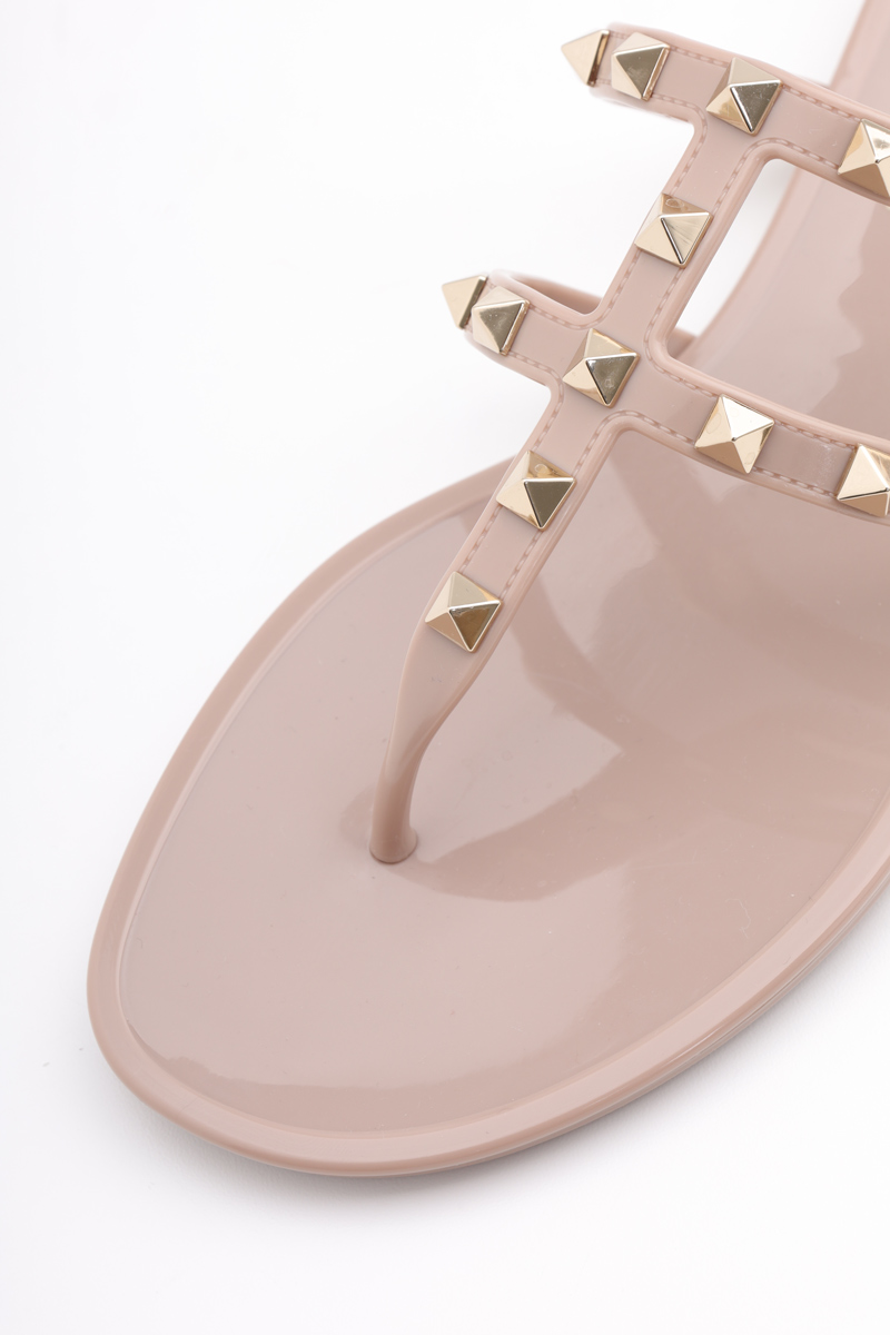 VALENTINO Rockstud Flat Rubber Sandals in Nude Poudre 4