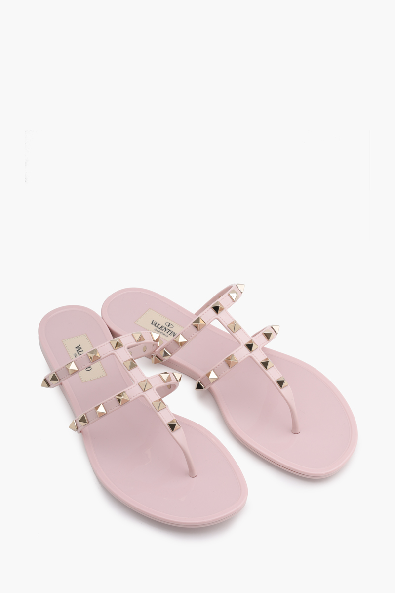 VALENTINO Rockstud Flat Rubber Sandals in Water Rose 1