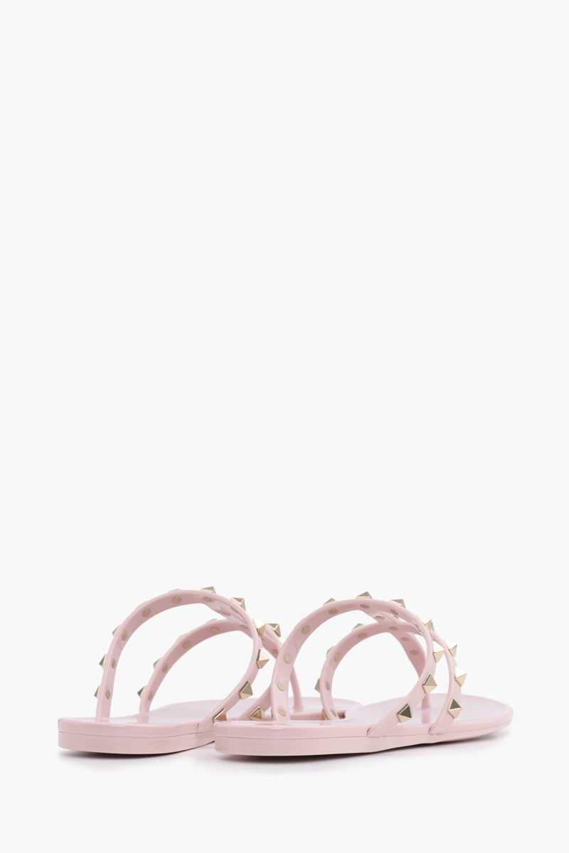 VALENTINO Rockstud Flat Rubber Sandals in Water Rose 2
