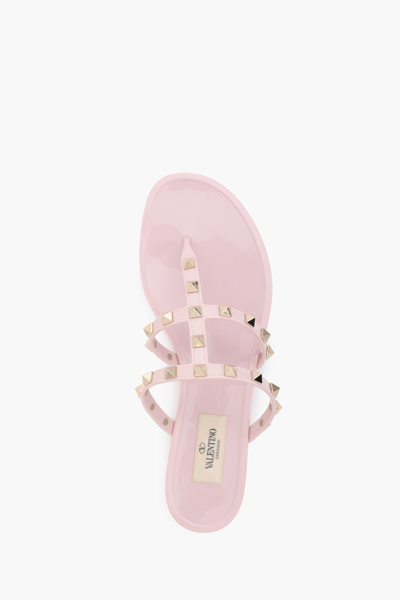 VALENTINO Rockstud Flat Rubber Sandals in Water Rose 3