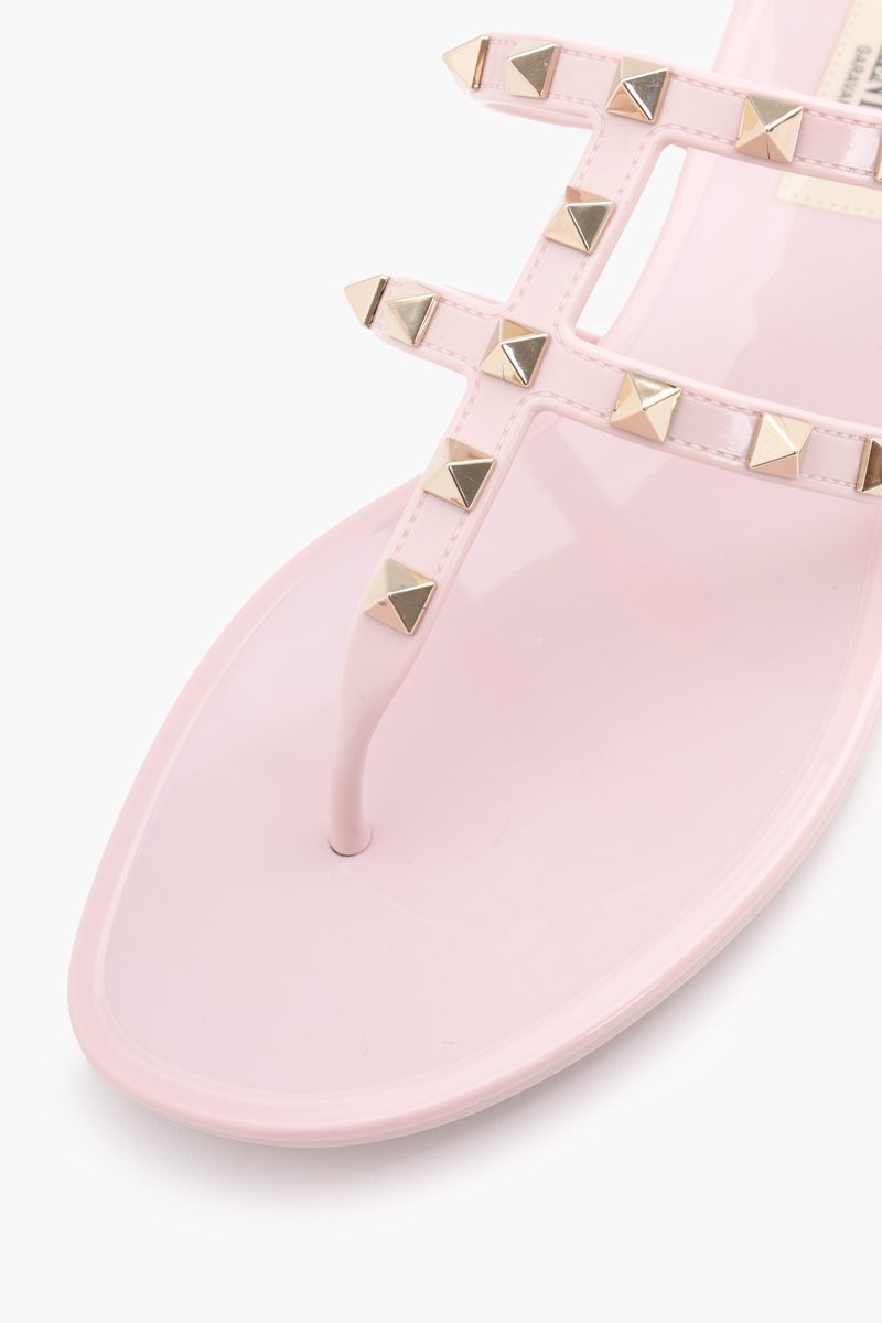 VALENTINO Rockstud Flat Rubber Sandals in Water Rose 4