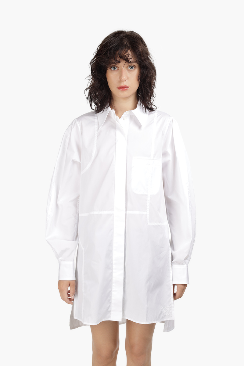 LOEWE Women Patchwork Long Sleeves Oversized Shirt in White  0