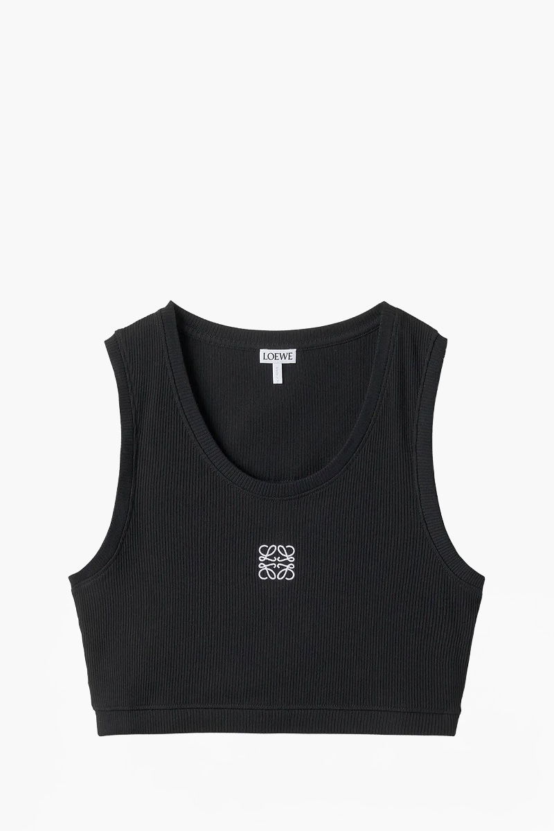 LOEWE Women Anagram Slim Fit Cropped Tank Top in Black Cotton 0
