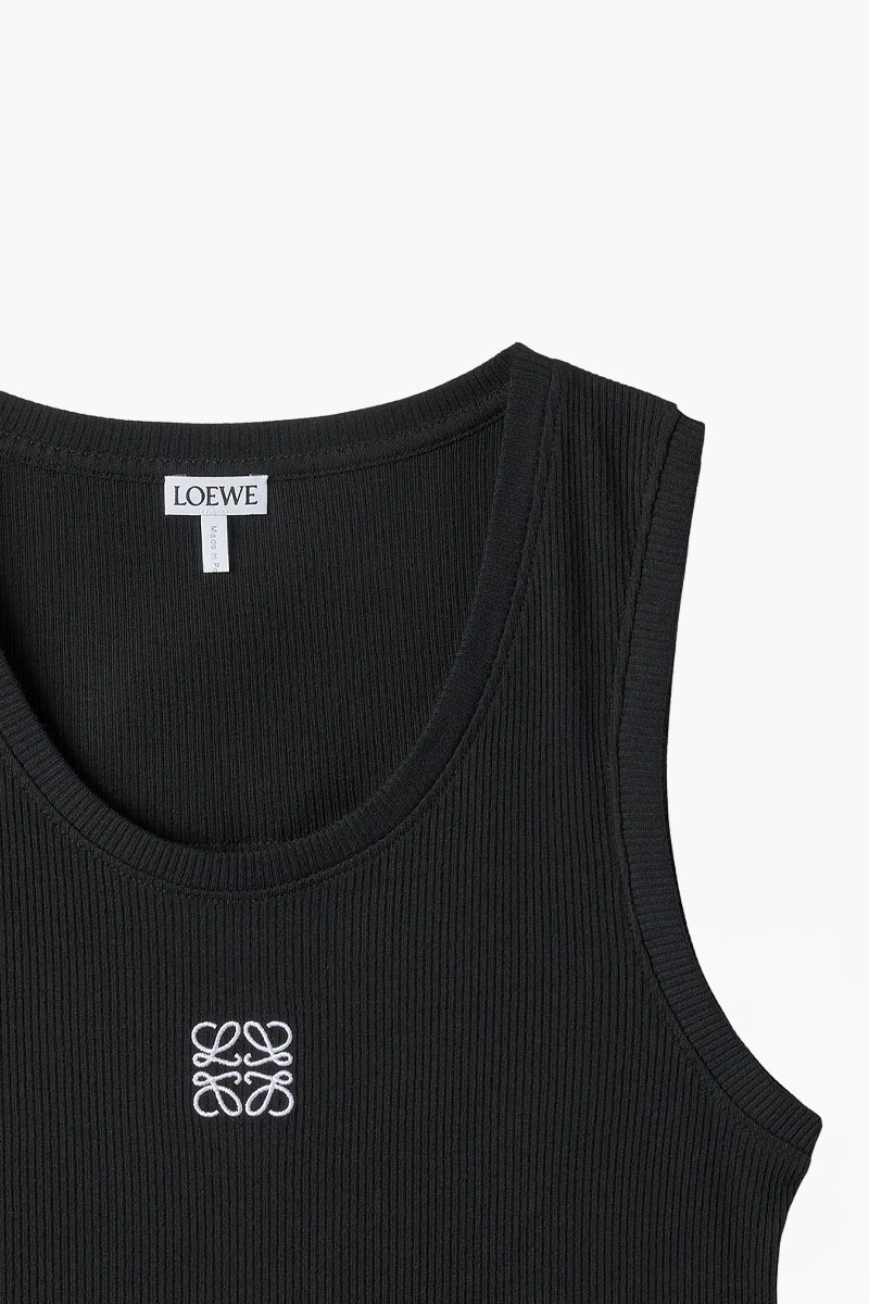 LOEWE Women Anagram Slim Fit Cropped Tank Top in Black Cotton 2