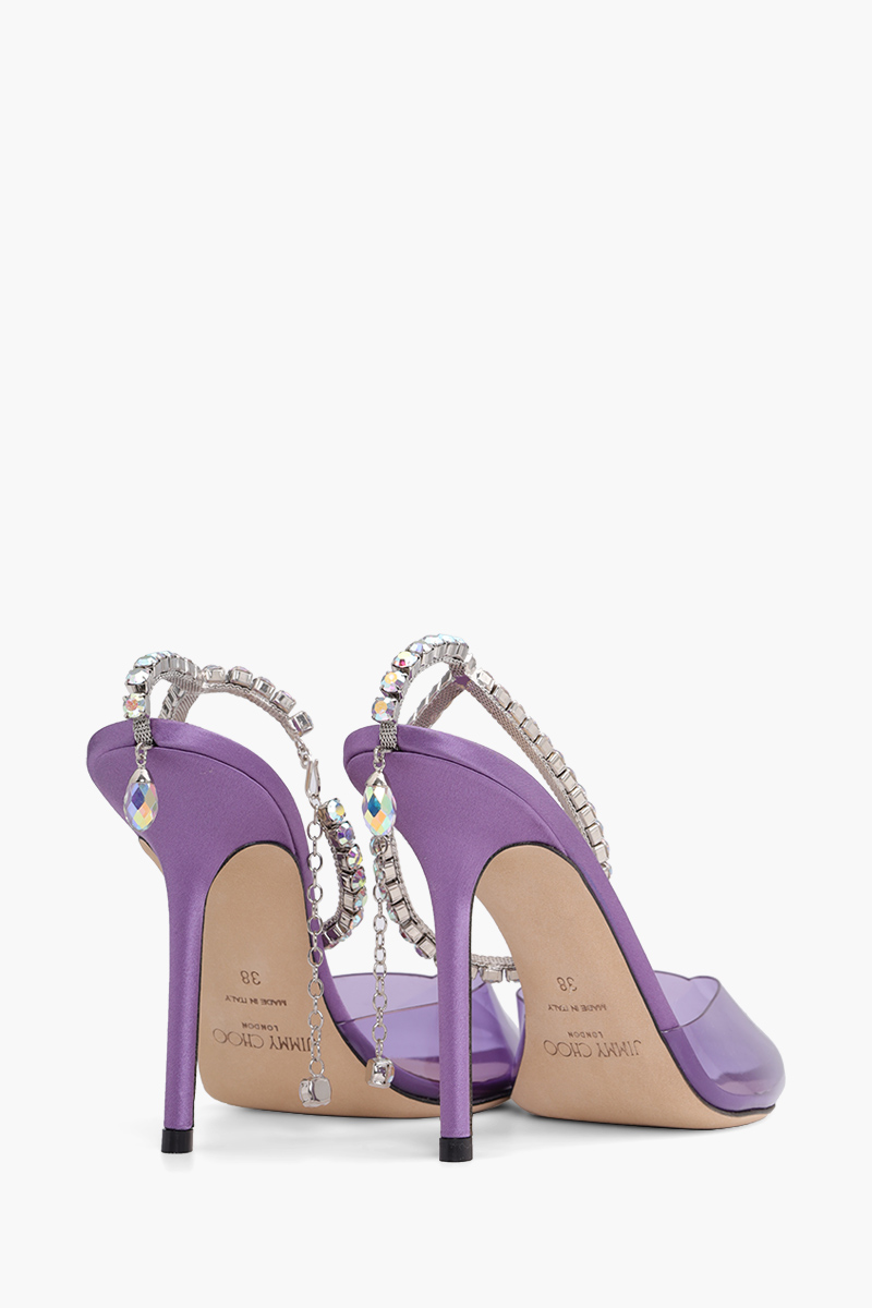 JIMMY CHOO Sarda Ankle Crystal Strap Heels 100mm in Wisteria/Aurora Plexiglass 2