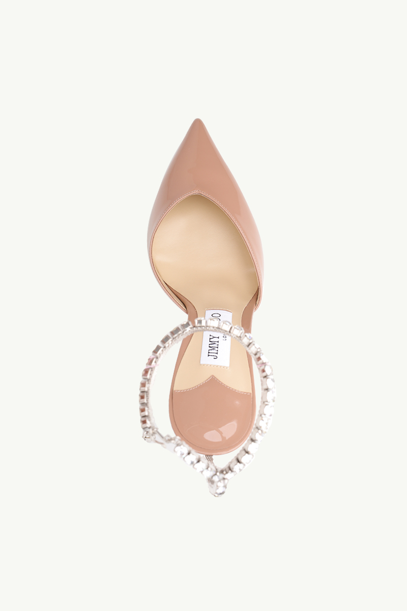 JIMMY CHOO Saeda Ankle Crystal Strap Heels 85mm in Ballet Pink Patent 3