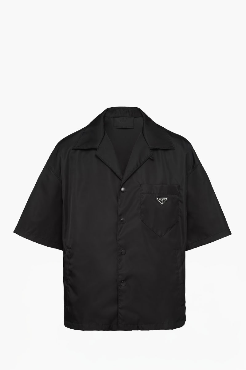 PRADA Men Triangle Logo Boxy Short Sleeve Shirt in Black Re-Nylon 0