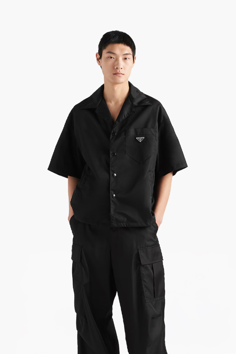 PRADA Men Triangle Logo Boxy Short Sleeve Shirt in Black Re-Nylon 1