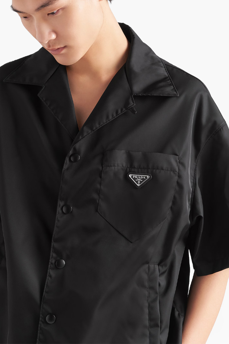 PRADA Men Triangle Logo Boxy Short Sleeve Shirt in Black Re-Nylon 3