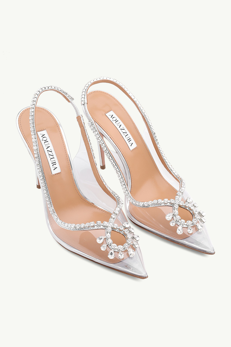 AQUAZZURA Seduction Crystal Slingback Pump 105mm in Silver Mirrored Leather 1