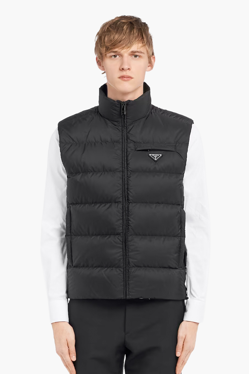 PRADA Re-Nylon Short Down Padded Vest in Black 1