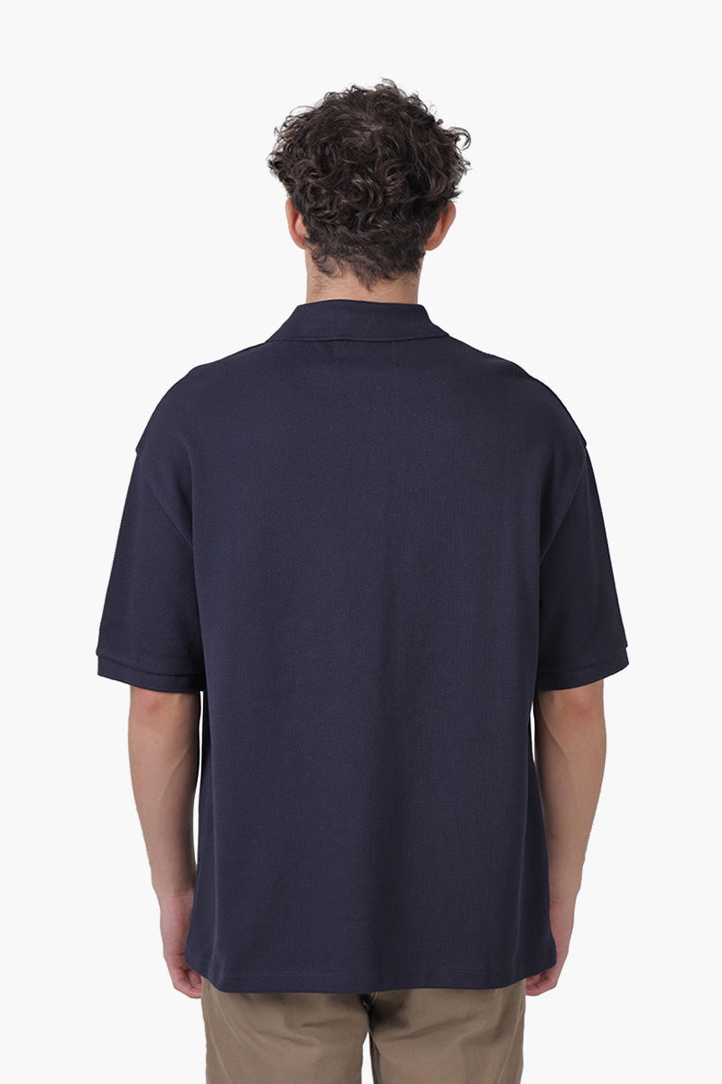 FRED PERRY X RAF SIMONS Men Oversized Printed Polo Shirt in Navy Blue 1