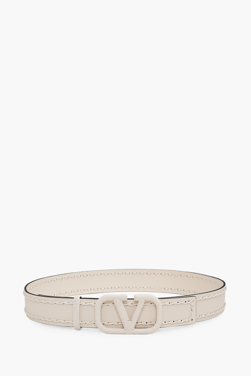 VALENTINO Women VLogo Signature Stitch Belt 4cm in Light Ivory Leather 0