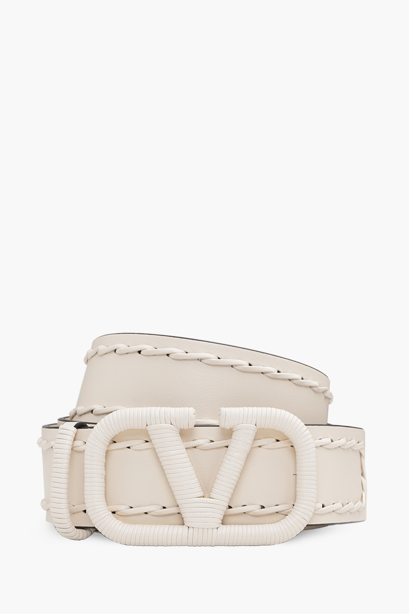 VALENTINO Women VLogo Signature Stitch Belt 4cm in Light Ivory Leather 1